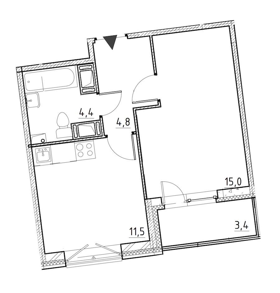 1-комнатная квартира 37.5 м², 10/12 эт., ЖК «Квартал Che»
